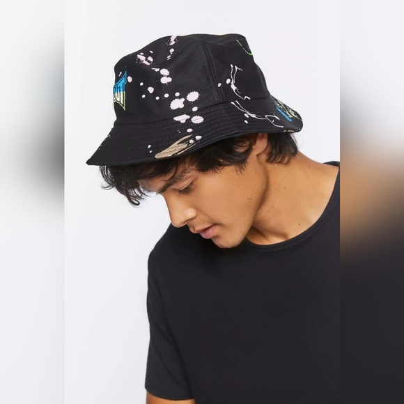 Tapout Mens Paint Splatter Embroidered Black Bucket Hat One Size NWT - Picture 3 of 7